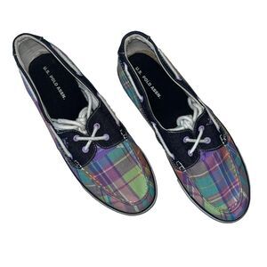 Ralph Lauren Tennis Lace Up Shoes Women Pastel Purple Plaid 2-mate Sz 11